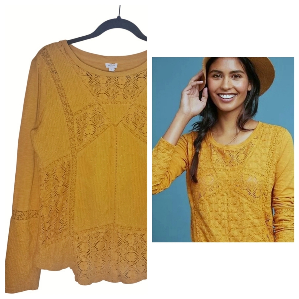 Anthropologie Eze Sur Mer Gold Piana Eyelet Top